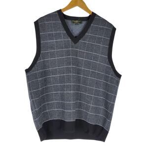 Bobby Jones Merino Wool Sweater Vest Mens XL Gray Black V-neck Pullover Knit